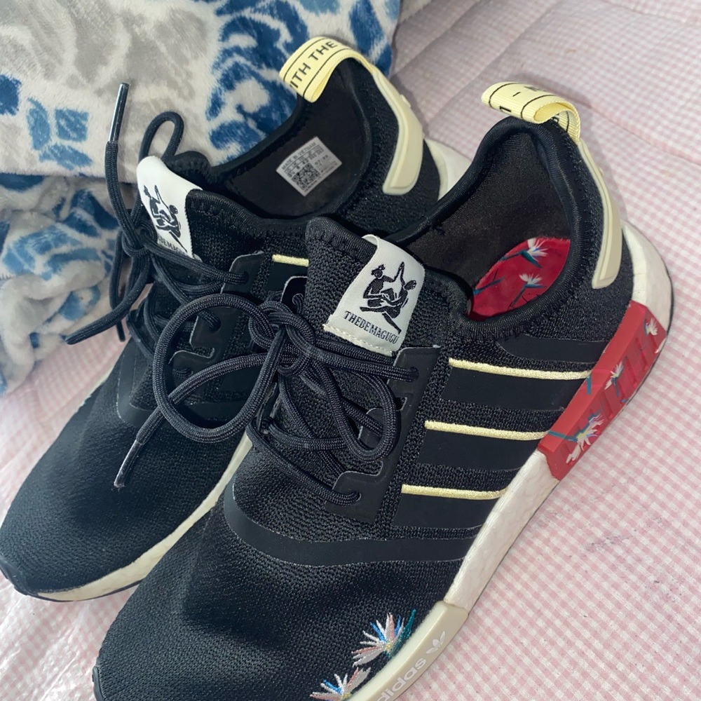 Adidas Black Sneakers with Red Floral Insole